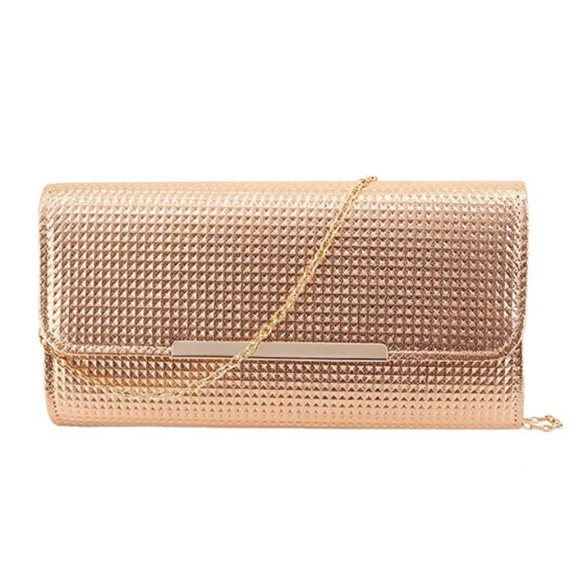 Saks Fifth Avenue Handbags - NWT Rose Gold Chain Mail Evening Classy Clutch Bag